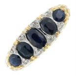 A 9ct gold sapphire, blue paste and diamond dress ring.