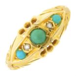 An early 20th century 18ct gold turquoise and rose-cut diamond openwork ring.