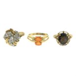 Three 9ct gold gem-set rings.