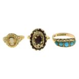 Three 9ct gold gem-set rings.