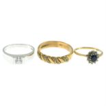 Three 9ct gold gem-set rings.