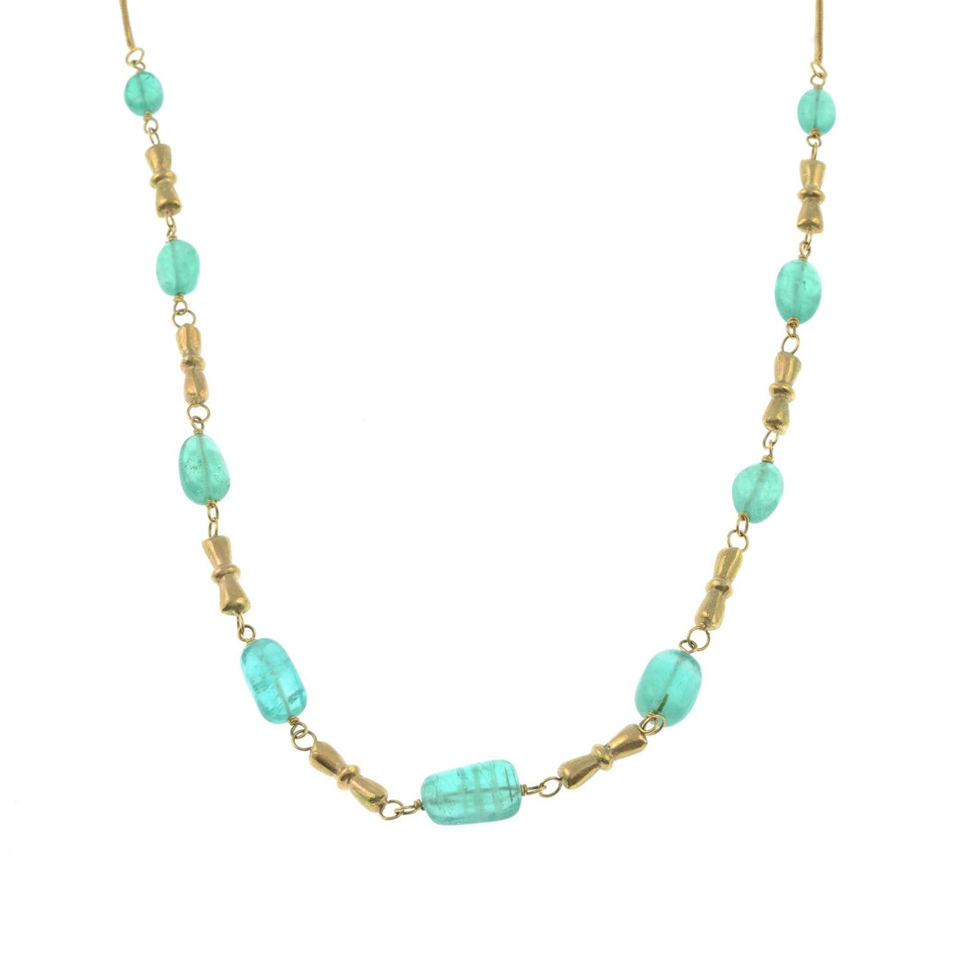 A Colombian emerald bead necklace, with bar spacers.