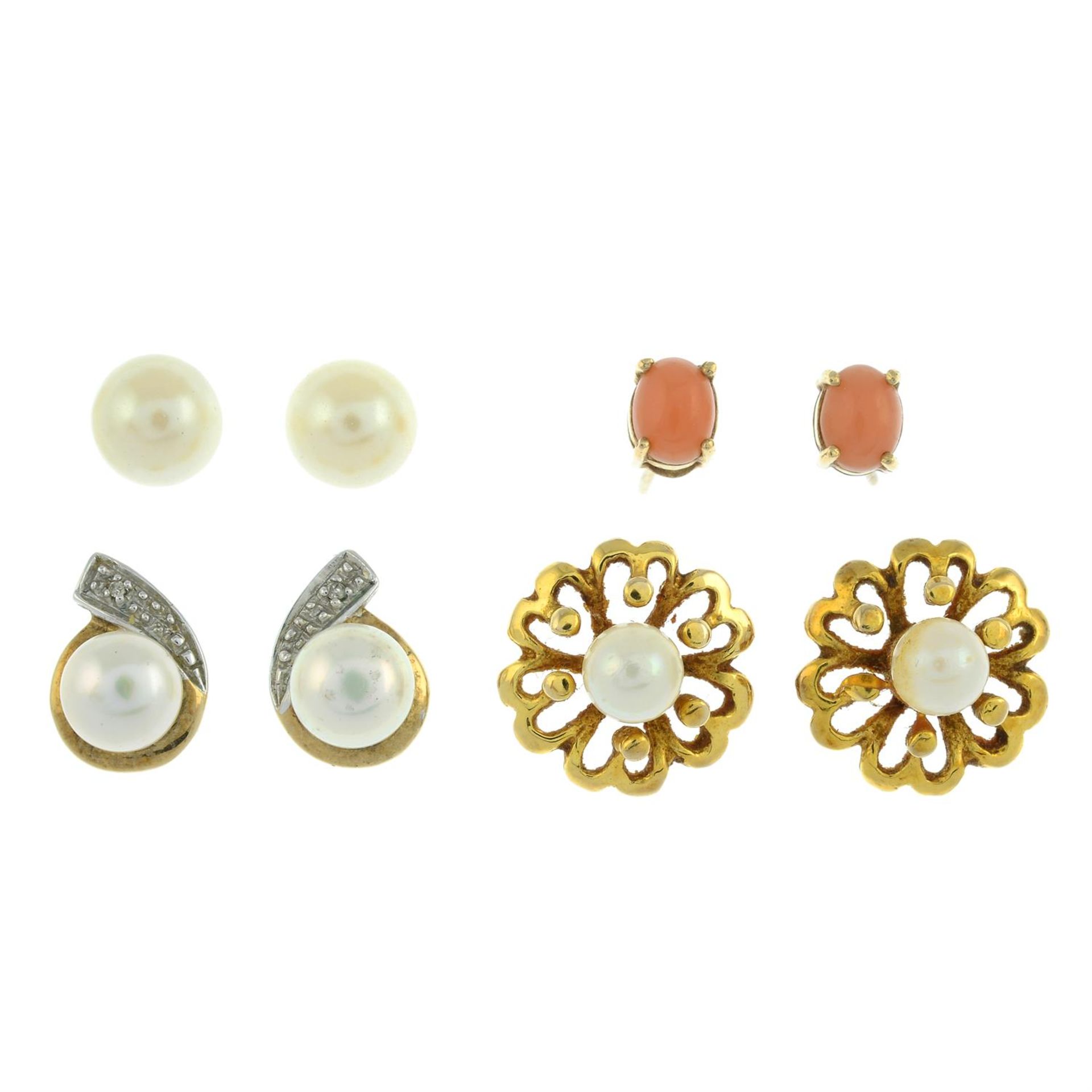 Four pairs of gem-set earrings.