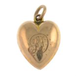 A late Victorian 9ct gold heart-shape pendant, with initial motif.