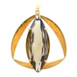 A 1970s 9ct gold smoky quartz abstract pendant.