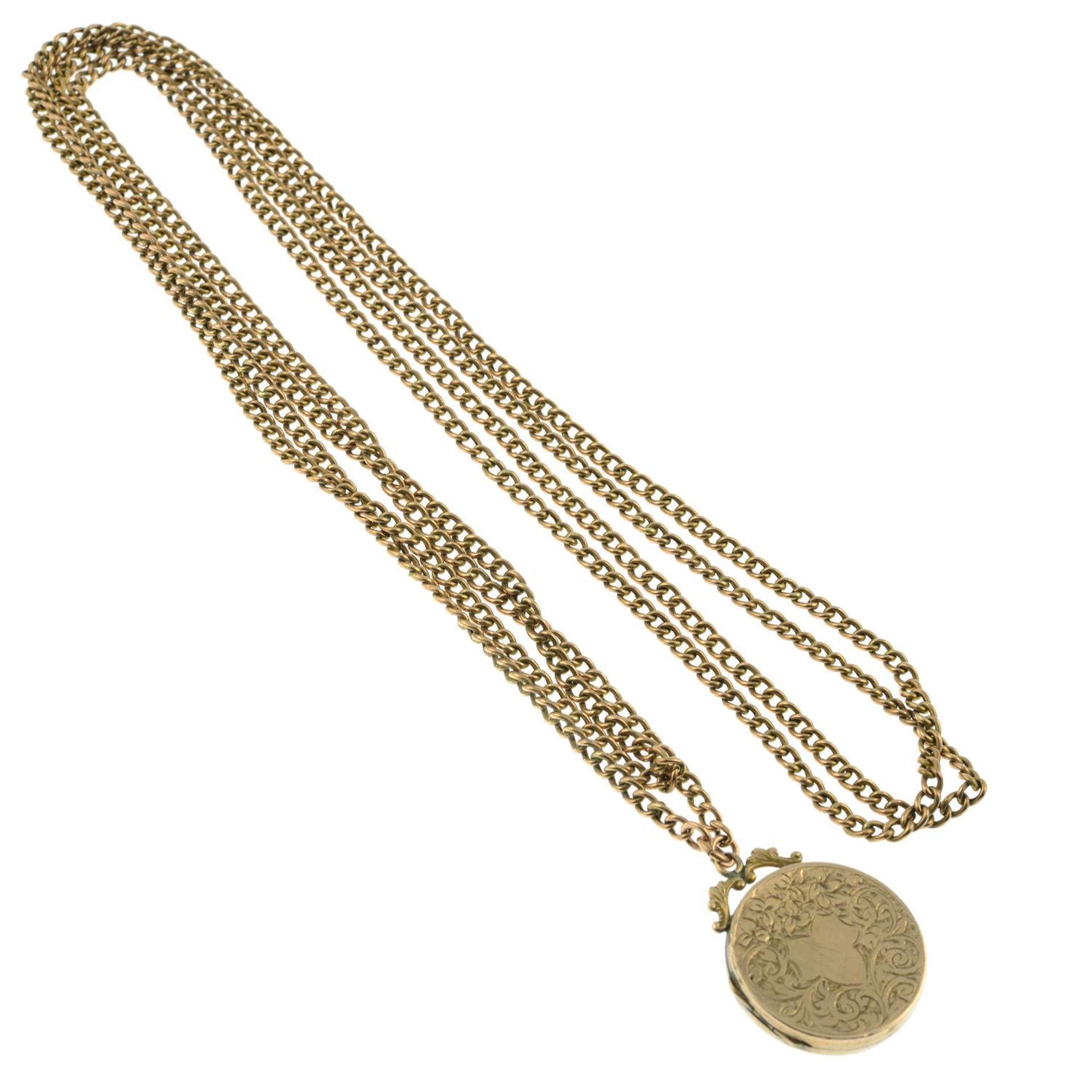 An early 20th century 9ct gold curb-link chain, with circular-shape locket. - Image 2 of 2