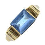 A 1960s blue synthetic spinel single-stone ring.