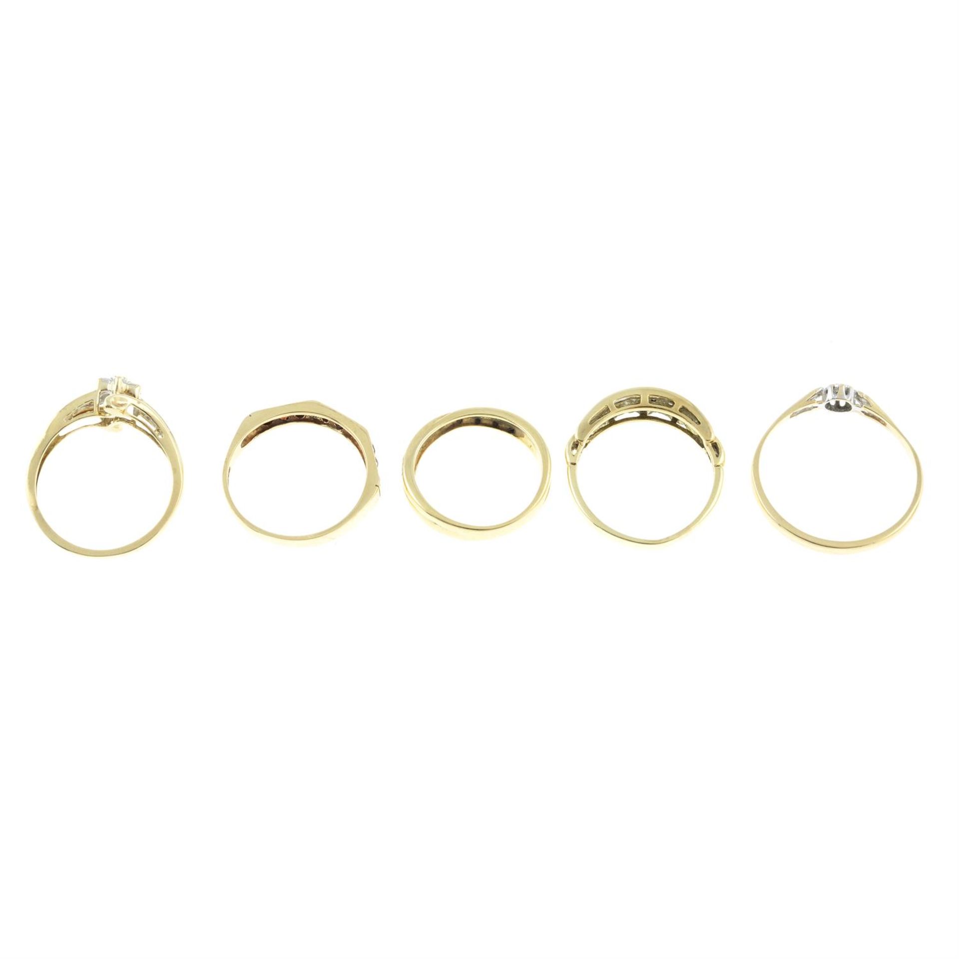 Five 9ct gold gem-set rings. - Image 2 of 2