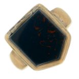 A mid Victorian 9ct gold bloodstone signet ring.