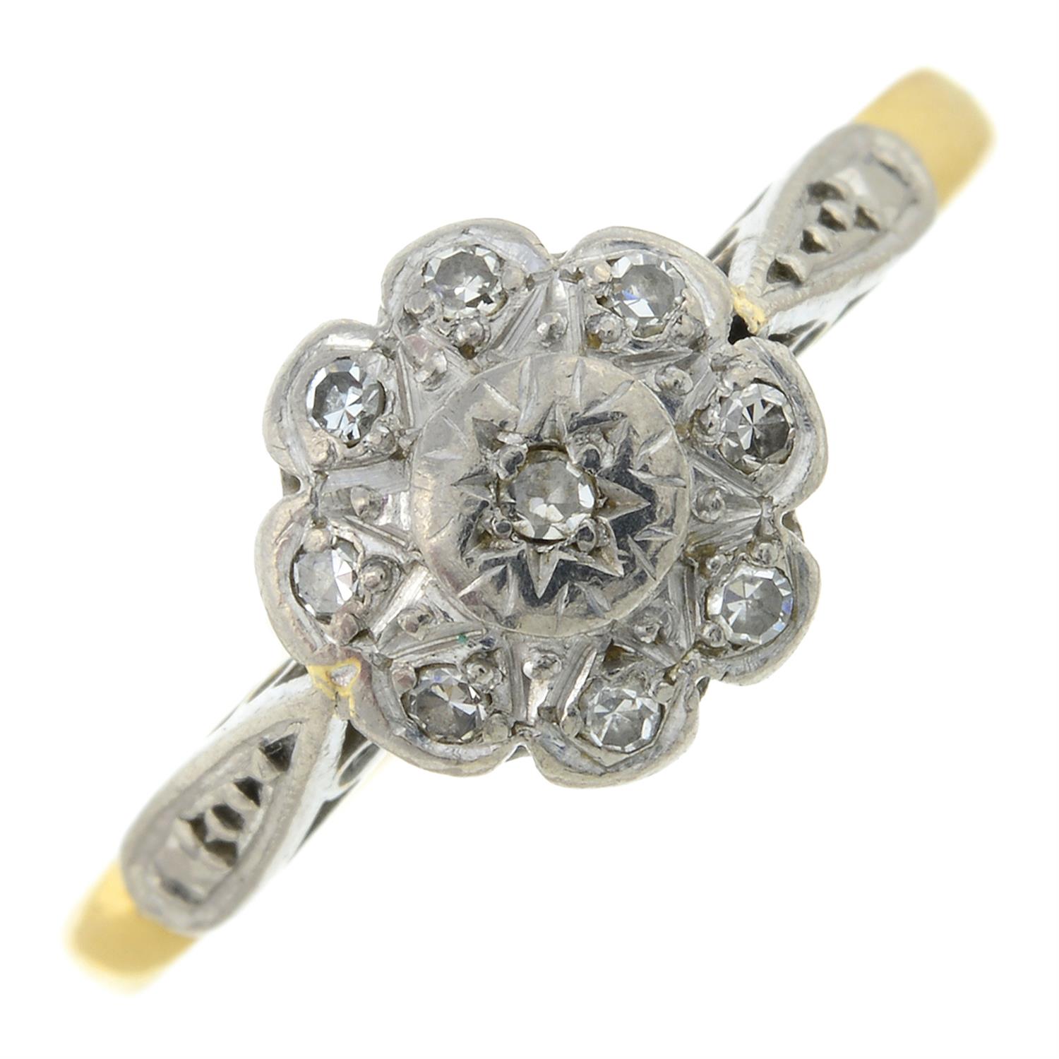 An 18ct gold single-cut diamond cluster ring.