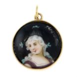 A late 19th century porcelain portrait miniature pendant.