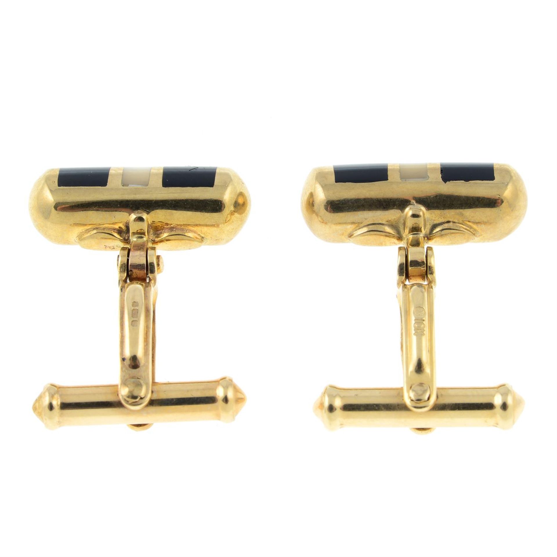 A pair of 9ct gold onyx and mother-of-pearl cufflinks. - Image 2 of 2