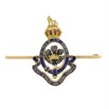 An early 20th century 15ct gold enamel Prince of Wales Royal Regiment brooch.