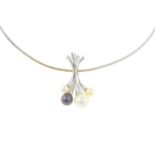 An 18ct gold cultured pearl pendant, with chain.