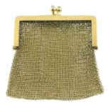 A 14ct gold mesh purse, with sapphire cabochon clasp.