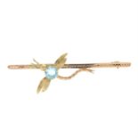 An early 20th century aquamarine dragonfly bar brooch.