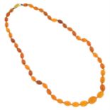 A graduated amber bead single-strand necklace, with oval clasp.