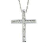 A diamond cross pendant, with 18ct gold trace-link chain.
