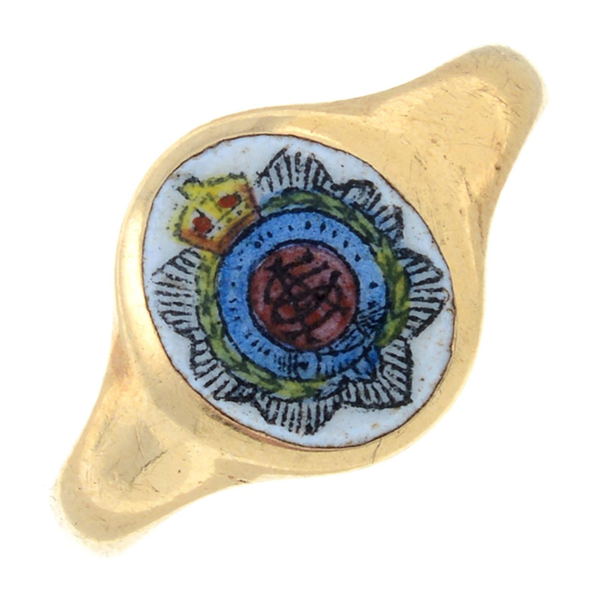 An early 20th century 9ct gold and enamel Royal Army Service Corps signet ring.