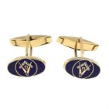 A pair of 9ct gold enamel Masonic cufflinks.