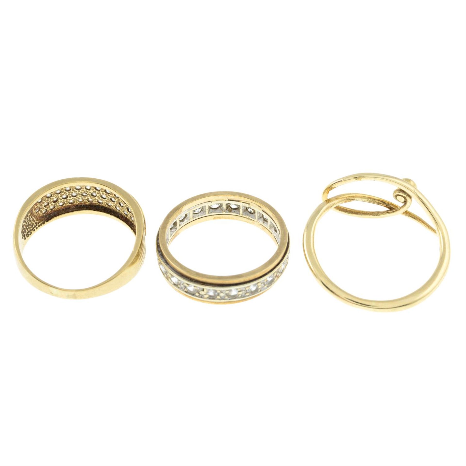 Two 9ct gold gem-set rings and a paste full eternity ring. - Image 2 of 2