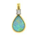 An 18ct gold opal and diamond pendant.