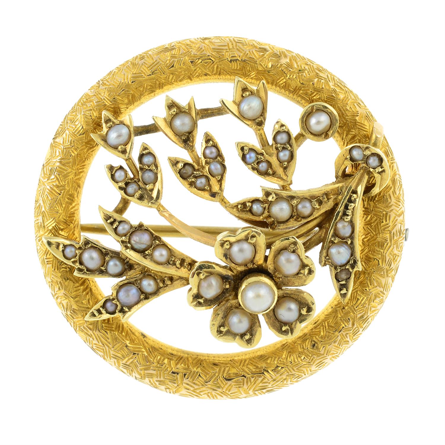 An early 20th century 15ct gold split pearl brooch, with floral motif.
