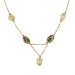 A mid Victorian 15ct gold pearl and gem-set necklace.