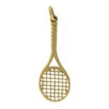 An early 20th century 9ct gold tennis racquet pendant.