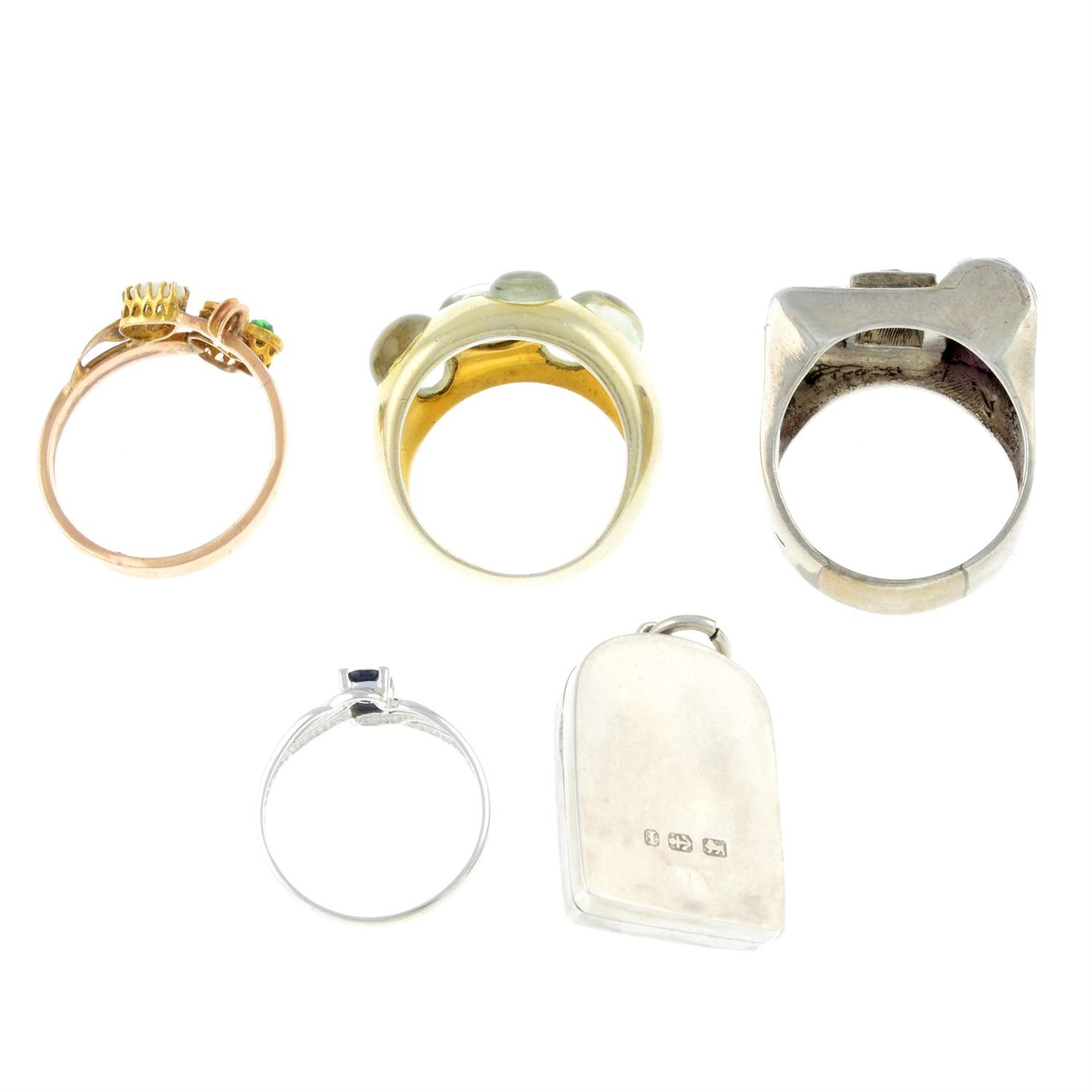 Five gem-set rings, together with a silver locket. - Image 2 of 2