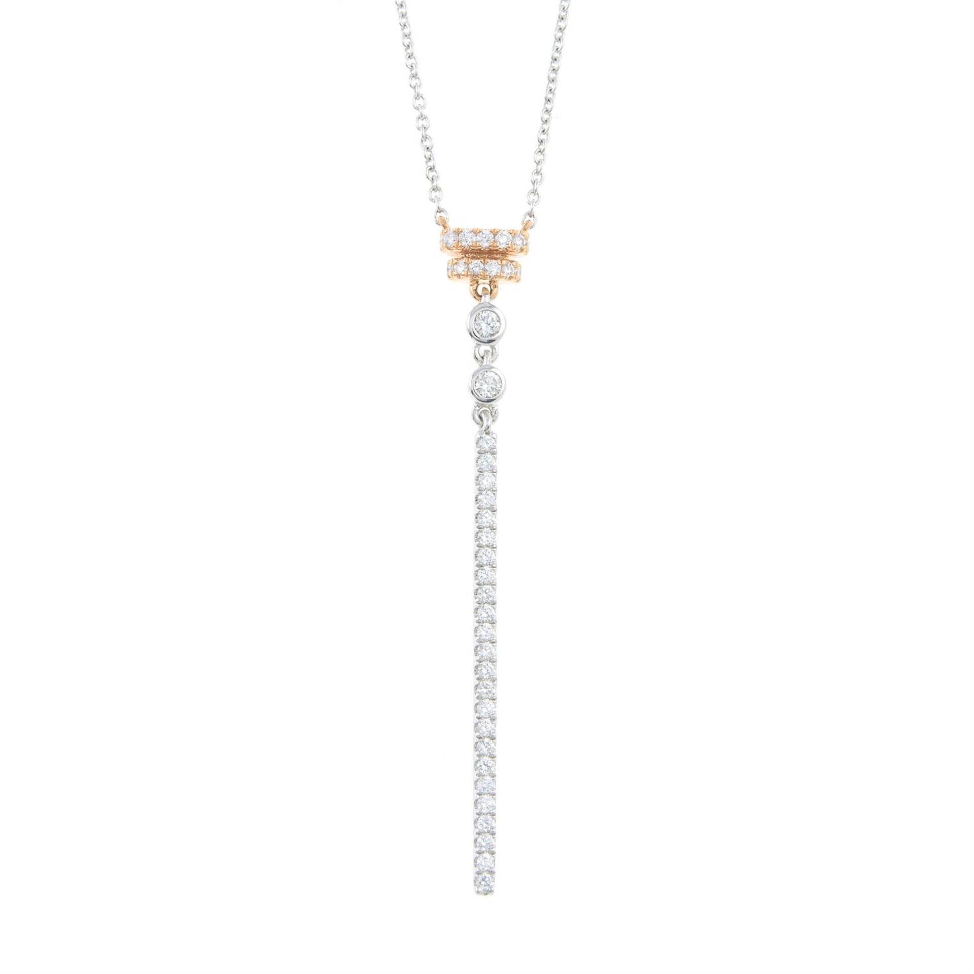 A brilliant-cut diamond line pendant, on an integral trace-link chain.