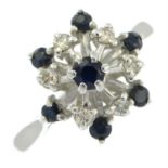 A 1970s 18ct gold sapphire and diamond cluster ring.