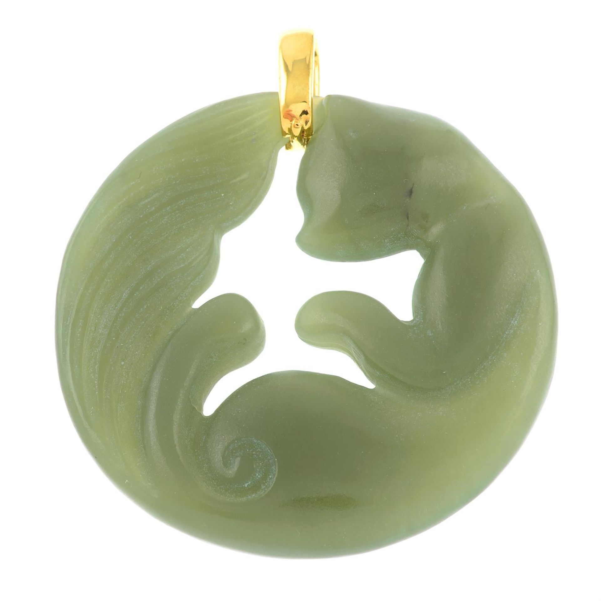 A carved nephrite jade cat pendant. - Image 2 of 2