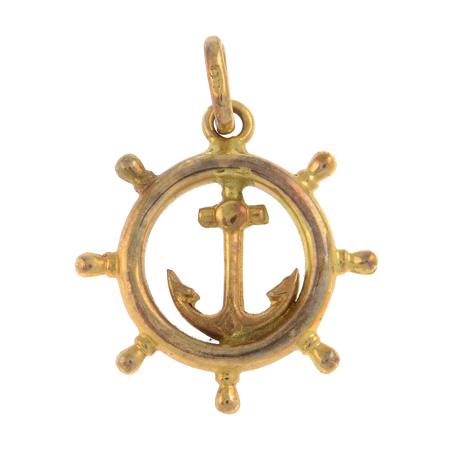 A mid 20th century nautical wheel pendant, with central anchor detail. - Image 2 of 2