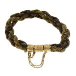 A mid Victorian memorial woven hair bracelet, with gold clasp.