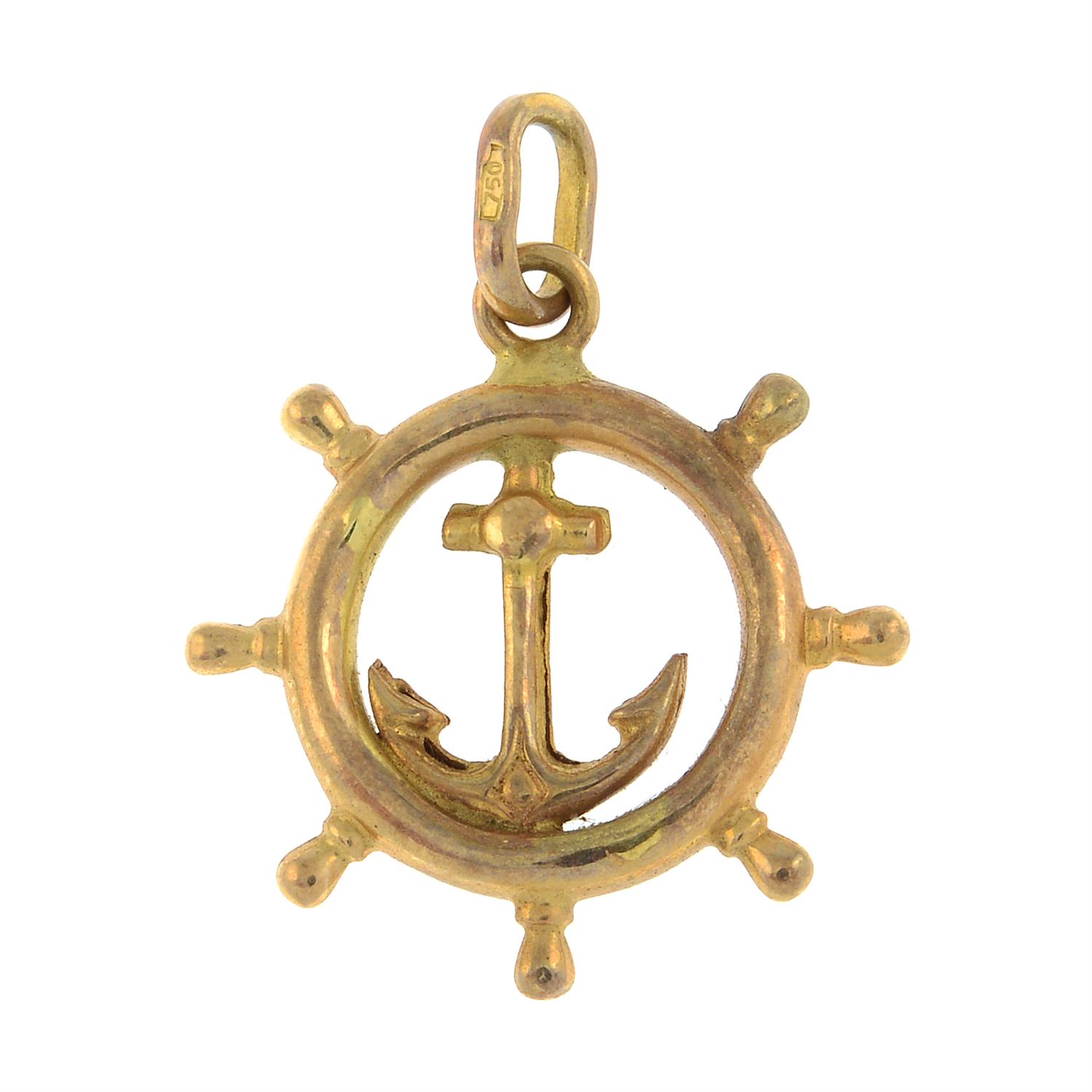 A mid 20th century nautical wheel pendant, with central anchor detail.