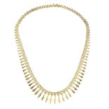 A 9ct gold fringe necklace.