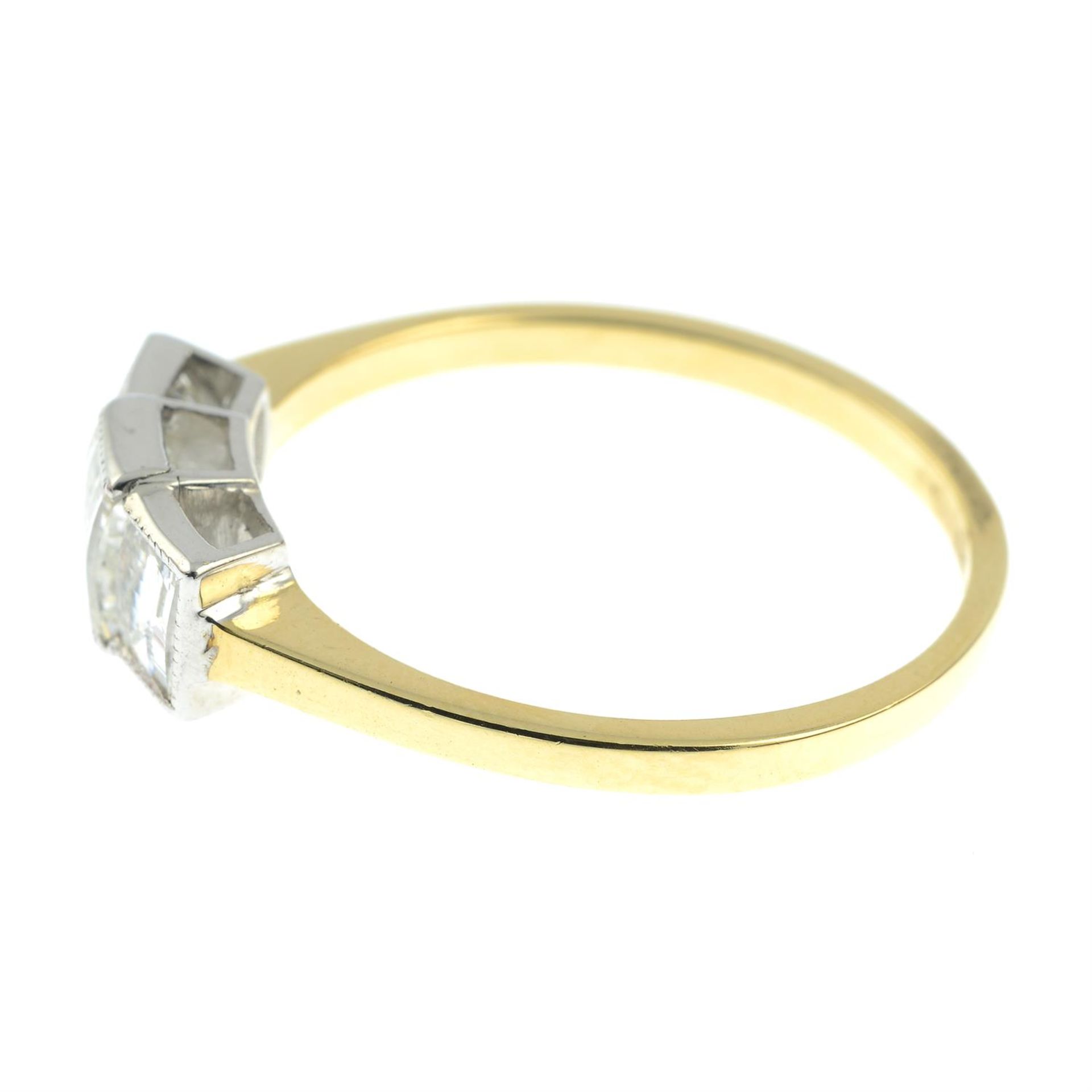 A modified rectangular-shape diamond three-stone ring. - Image 3 of 6