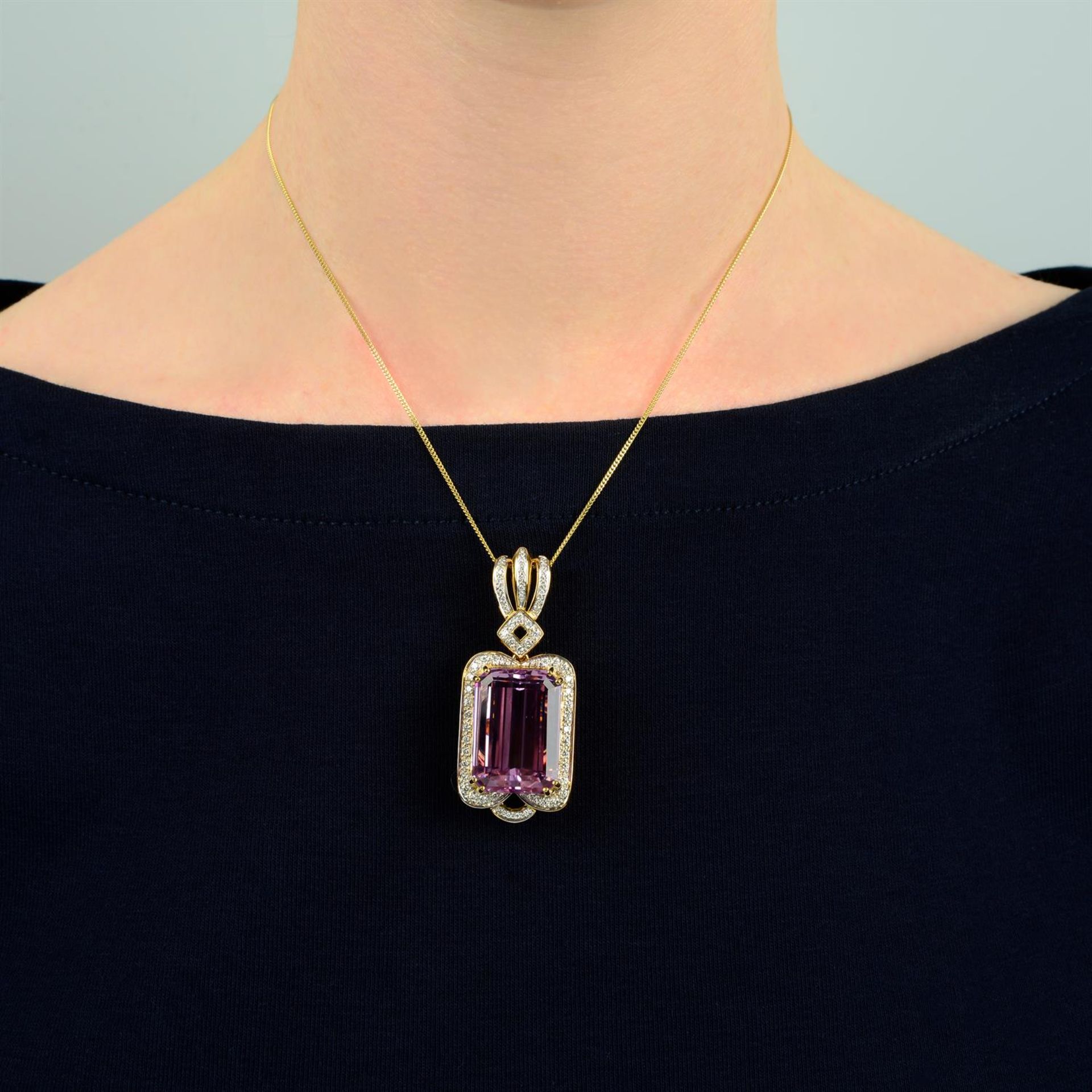 An 18ct gold kunzite and diamond pendant. - Image 4 of 4