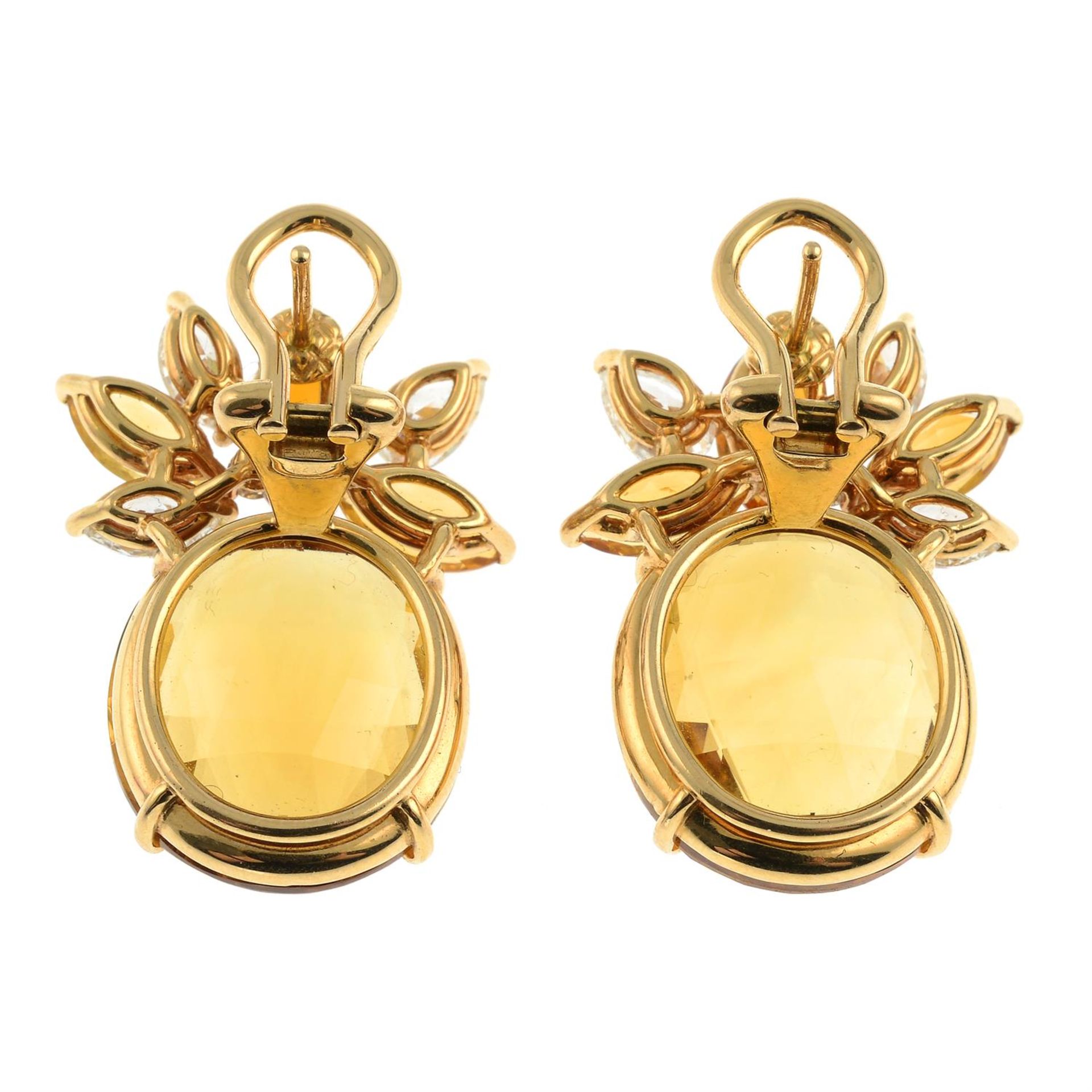 A pair of 18ct gold citrine and diamond earrings. - Bild 3 aus 3