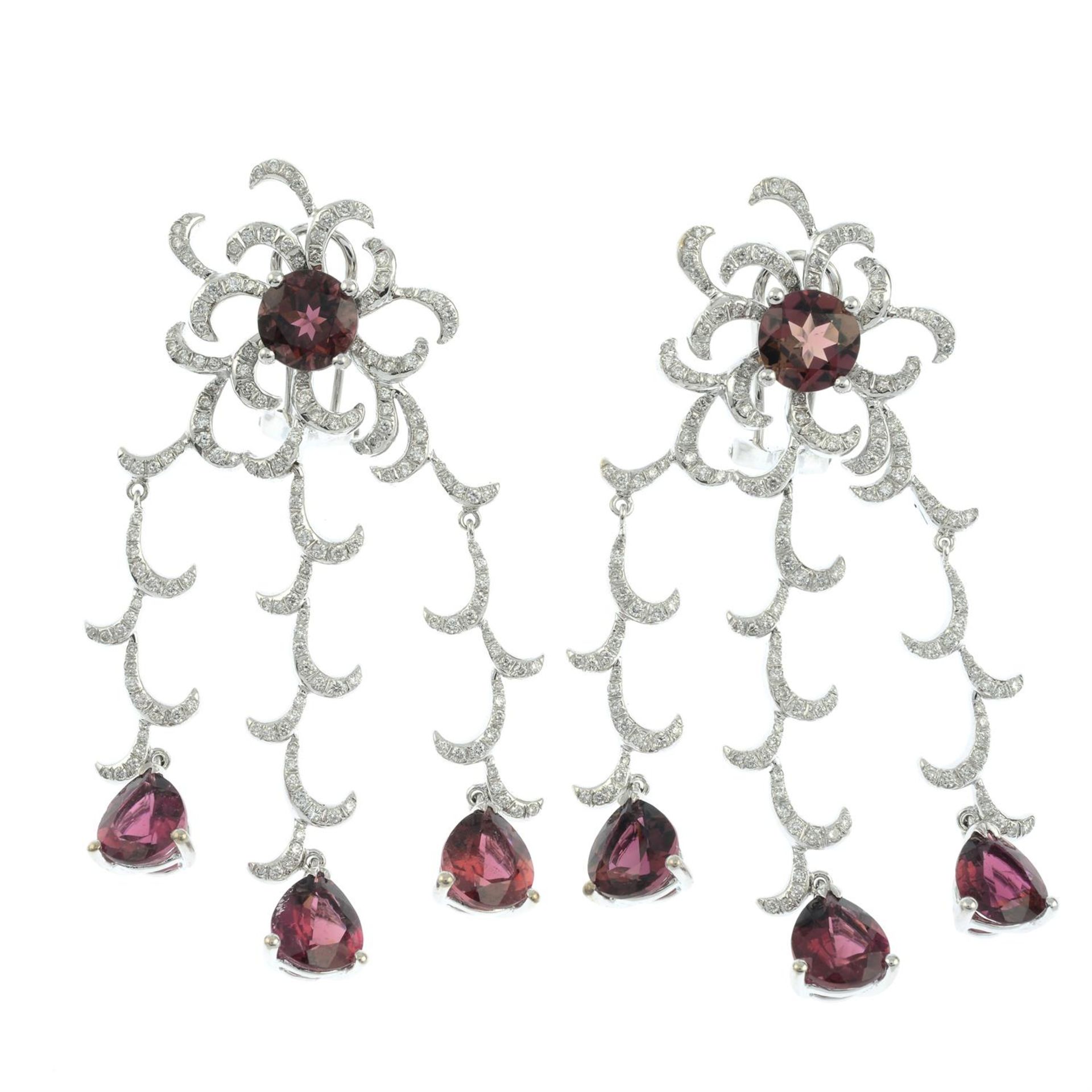 A pair of 18ct gold pink tourmaline and diamond 'Whispering' earrings, by Fei Liu. - Bild 2 aus 3