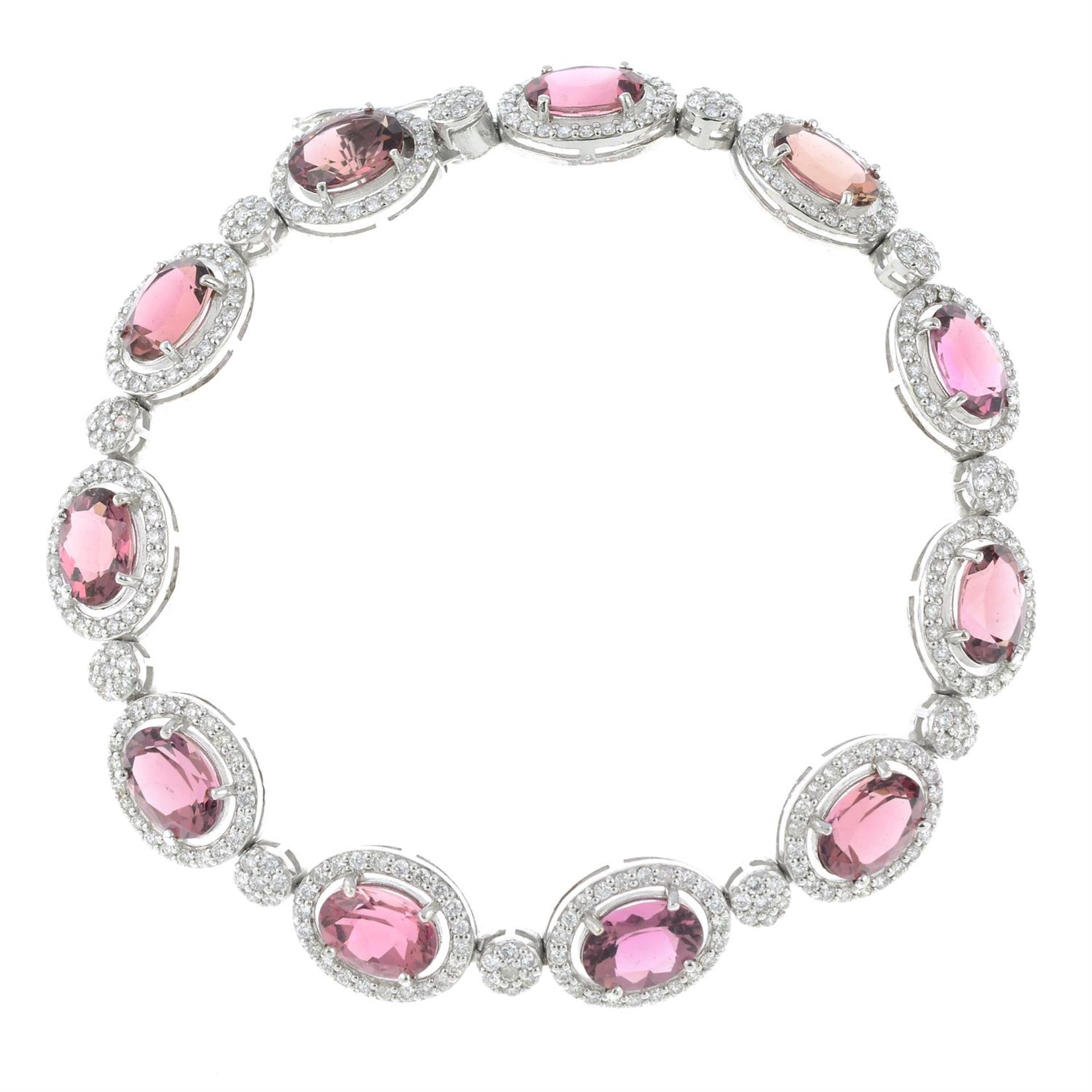 A pink tourmaline and diamond bracelet. - Image 2 of 4