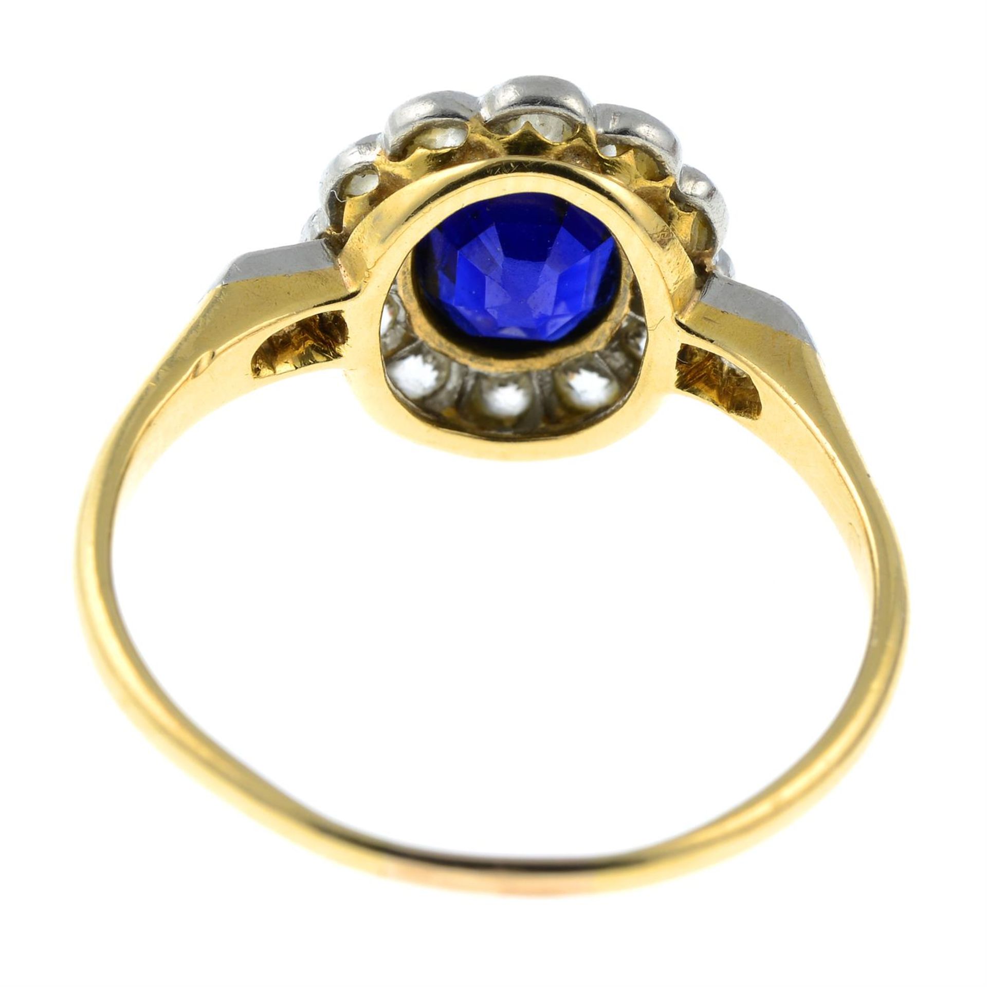 An early 20th century platinum and 18ct gold sapphire and old-cut diamond cluster ring. - Image 4 of 6