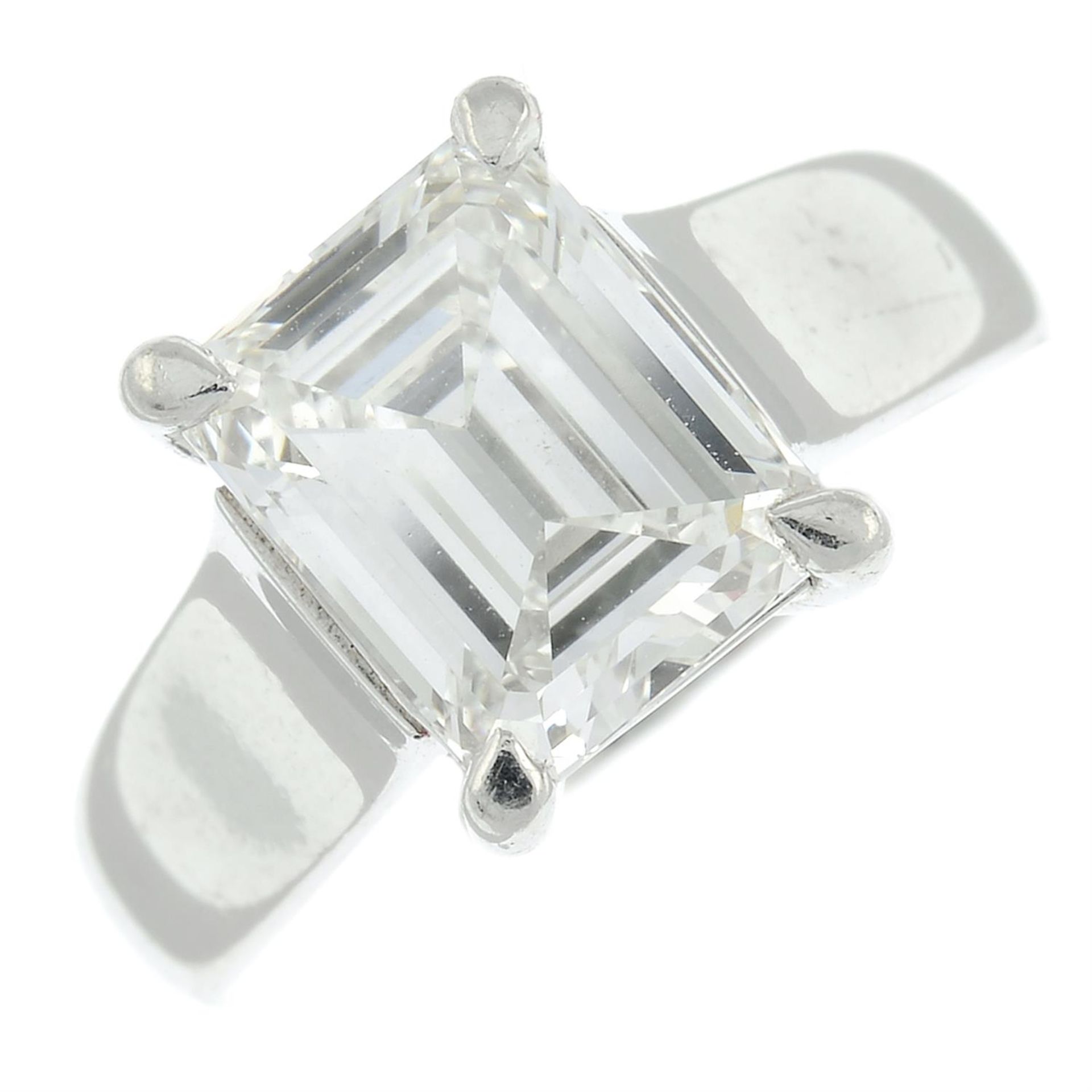 A platinum rectangular-shape diamond single-stone ring. - Bild 2 aus 6