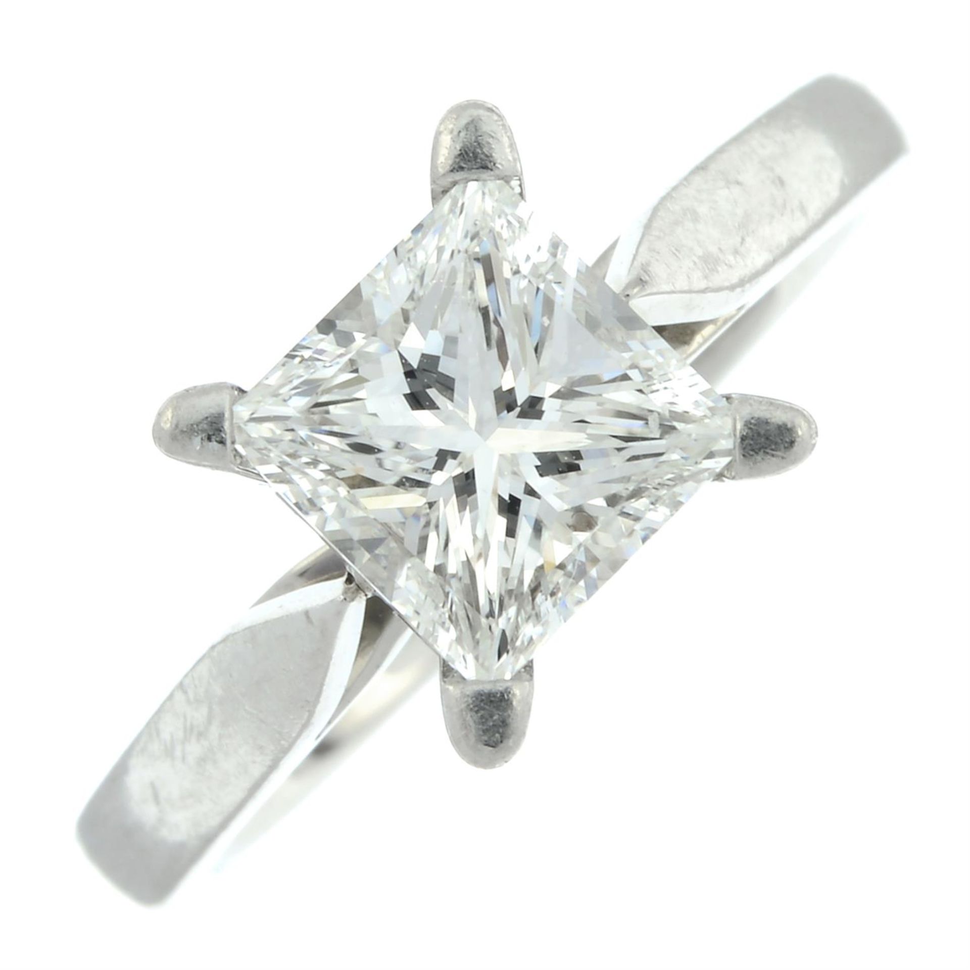 A platinum square-shape diamond single-stone ring. - Image 2 of 7