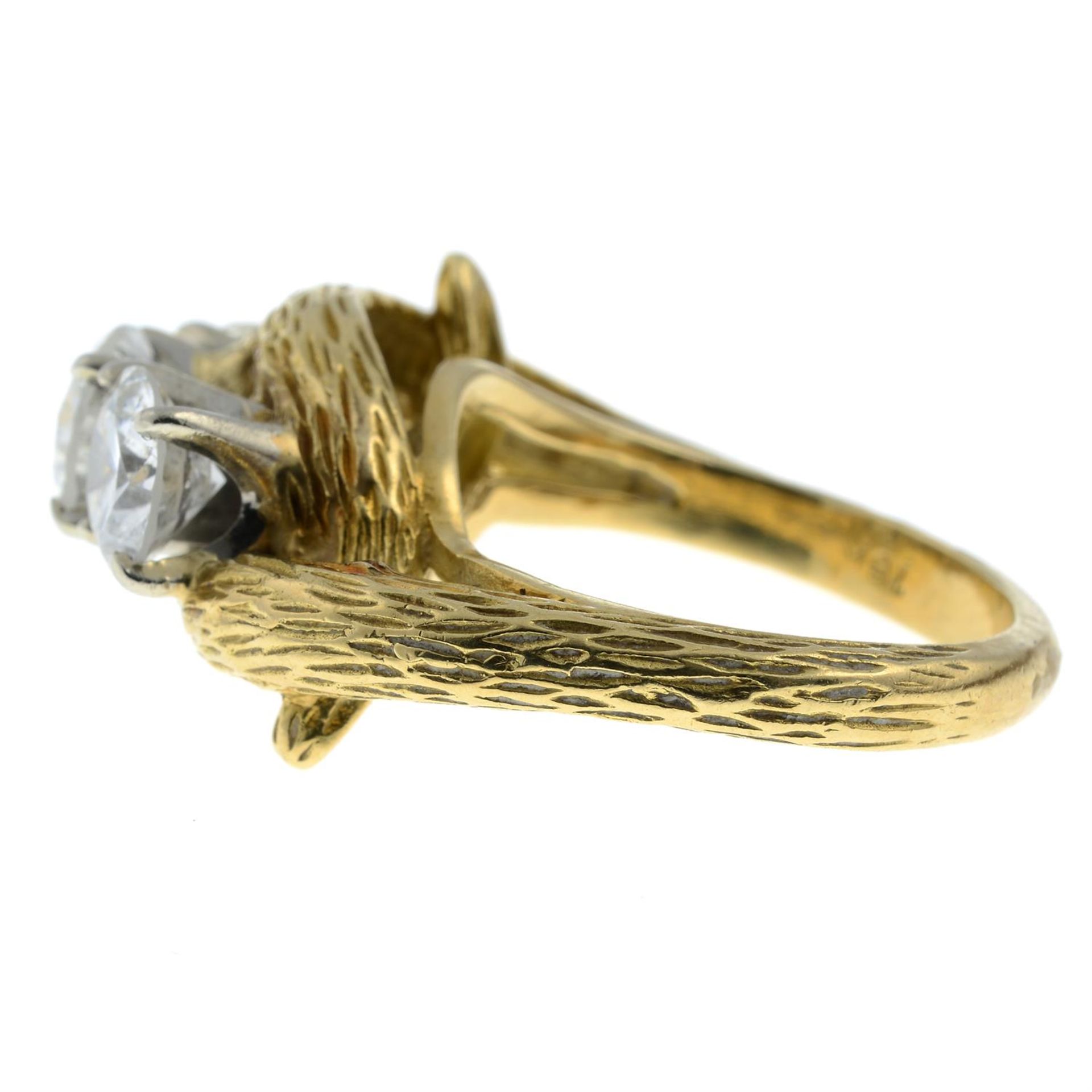 A mid 20th century 18ct gold brilliant-cut diamond and laser-drilled diamond three-stone ring. - Image 3 of 6