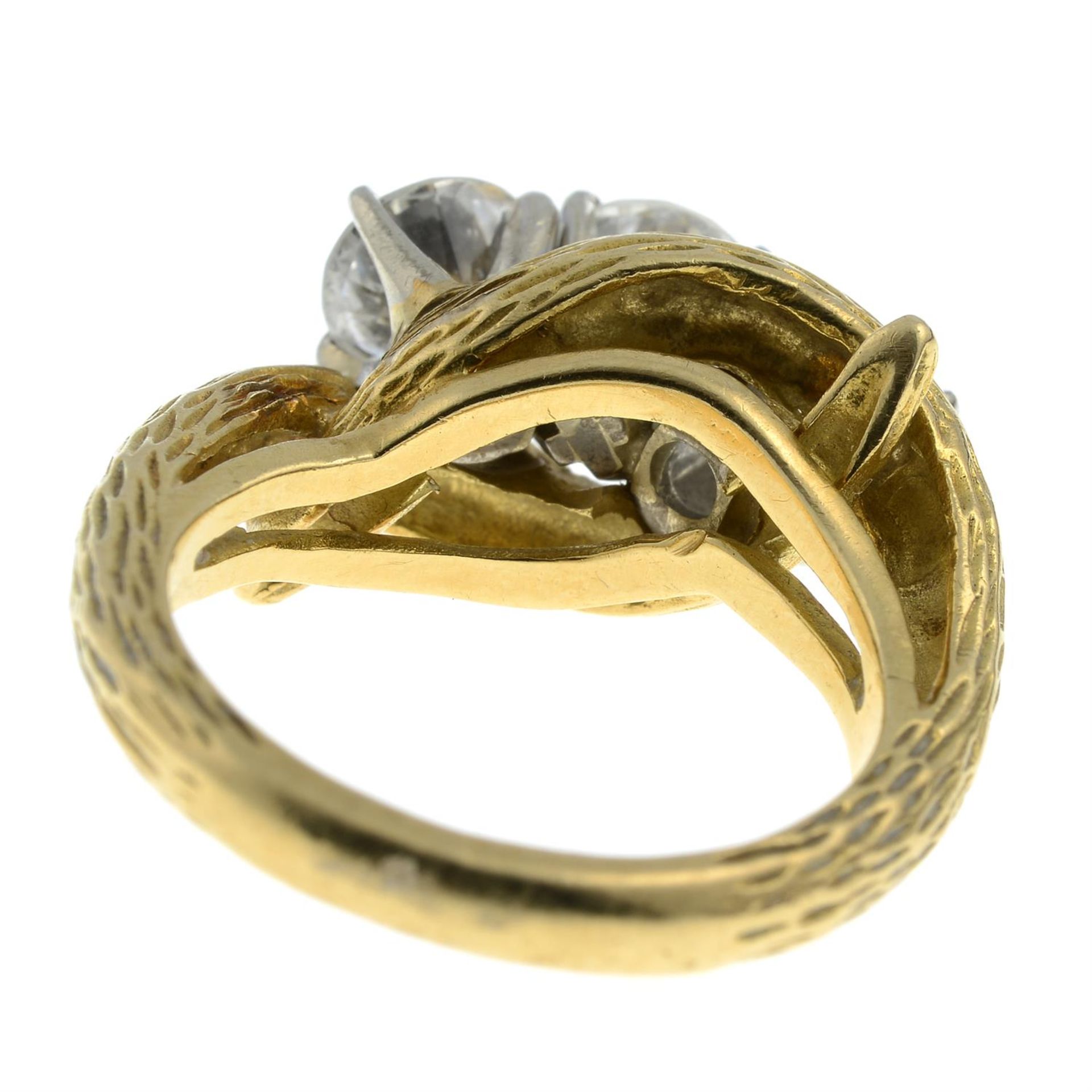 A mid 20th century 18ct gold brilliant-cut diamond and laser-drilled diamond three-stone ring. - Image 4 of 6