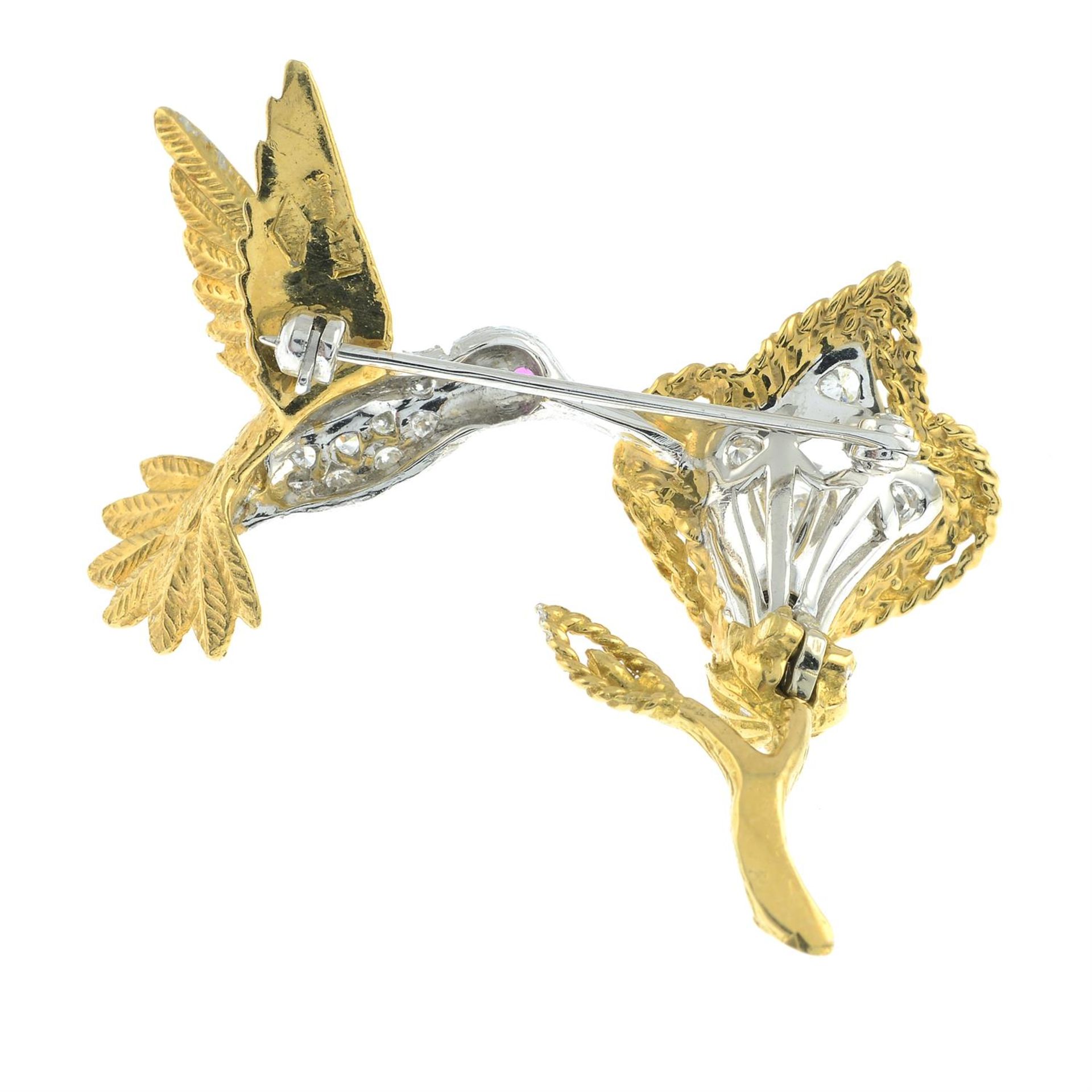 A diamond bird brooch, with tremblant flower. - Image 3 of 4