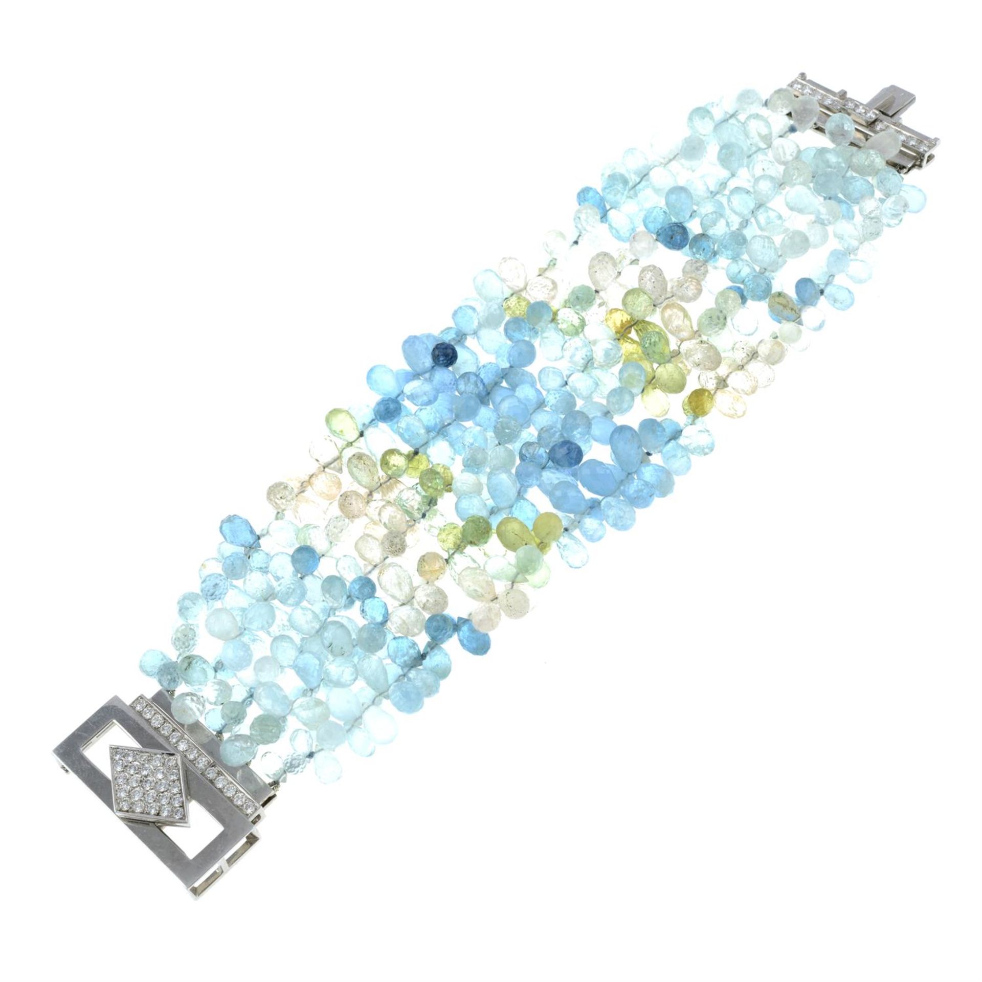 An aquamarine, morganite and heliodor briolette bracelet, with brilliant-cut diamond clasp. - Bild 4 aus 4