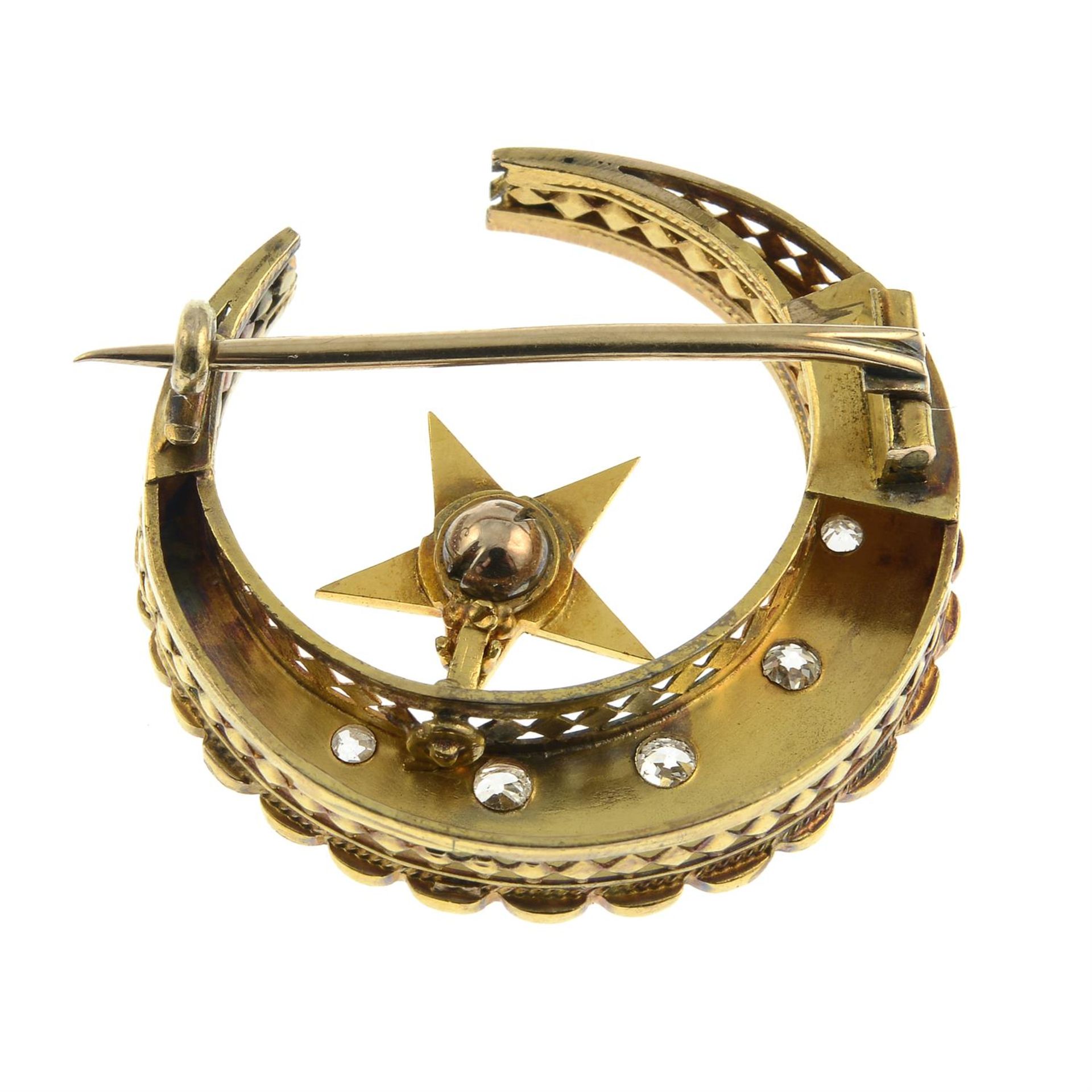 A late Victorian gold split pearl and diamond star and crescent moon brooch. - Bild 3 aus 4